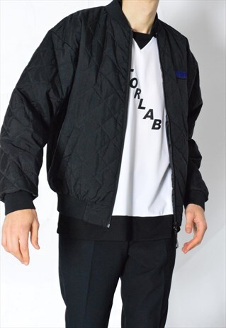 Y2K BLACK QUILTED SHELL MINIMALIST WORKWEAR BOMBER JACKET