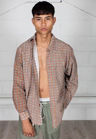 VINTAGE SMALL CHECKED SQUARES FLANNEL UNISEX SHIRT
