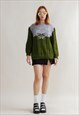 VINTAGE NORDIC GREEN& GREY ROUNDNECK WOOL JUMPER UNISEX L