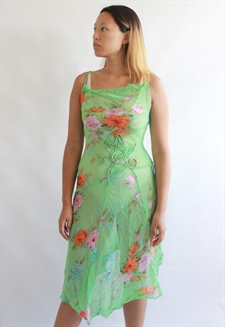 GREEN SHEER FLORAL FLOATY DRESS