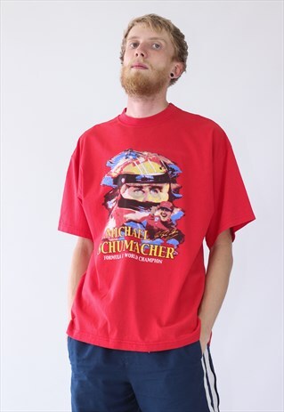 90S VINTAGE MENS MICHAEL SCHUMACHER BIG LOGO T-SHIRT