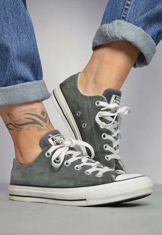 90S CONVERSE GREY SUEDE & CREAM FLEECE LINED OX SHOES PREPPY