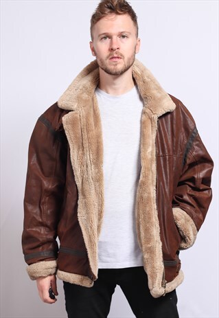 VINTAGE LEATHER AVIATOR FLEECE JACKET