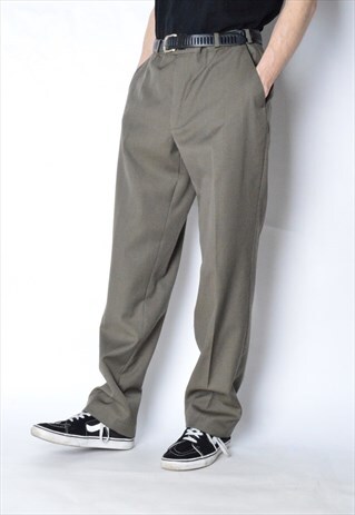 VINTAGE 90S KHAKI MINIMALIST WOOL BLEND PANTS