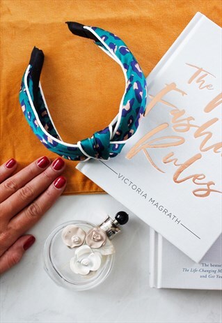 BLUE & BLACK LEOPARD PRINT TOP KNOT ALICE HEAD BAND
