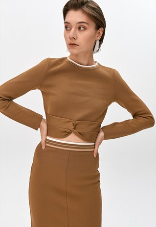 KHAKI KNOT DETAILED SHORT TOP