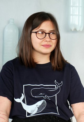 ORGANIC T-SHIRT IN NAVY BLUE WITH WHALE PRINT