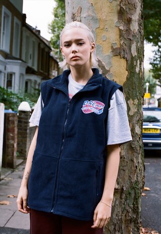 FLEECE GILET NAVY BLUE WITH DREAM INTO THE FUTURE EMBROIDERY