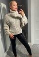 BEIGE KNIT ROLL NECK JUMPER