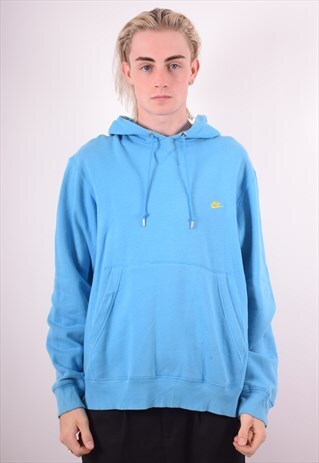 NIKE MENS VINTAGE HOODIE JUMPER LARGE BLUE 90S