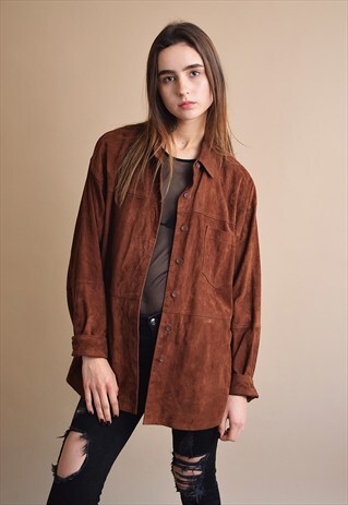 90'S RETRO REAL SUEDE BOHO OVERSIZED SHIRT TOP