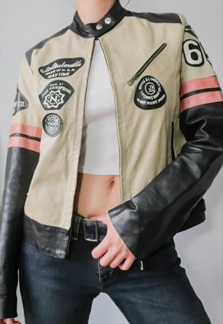 VINTAGE Y2K BIKER MOTOCROSS GENUINE LEATHER JACKET
