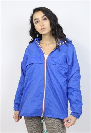 VINTAGE 90'S K-WAY STYLE BLUE SPORTS JACKET