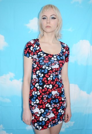 VINTAGE 90'S HELLO KITTY MINI BOW PRINT DRESS