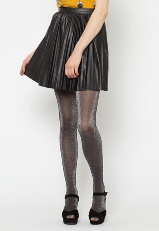 BLACK SHINY SUNRAY PLEATED SKIRT