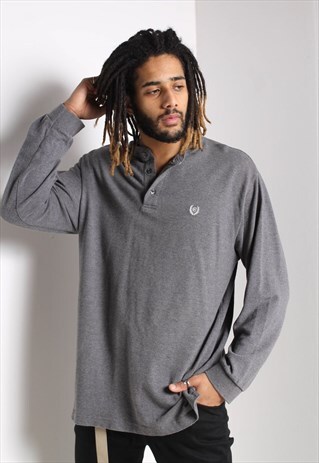 VINTAGE RALPH LAUREN CHAPS LONG SLEEVED POLO SHIRT GREY