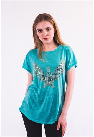SHORT SLEEVE T SHIRT WITH GOLD GEOMETRIC EAGLE DESIGN