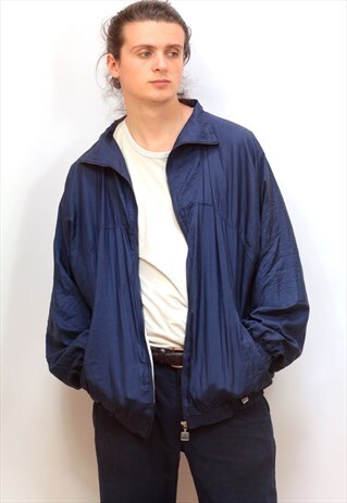 1990'S VINTAGE NAVY OVERSIZED SHELL JACKET