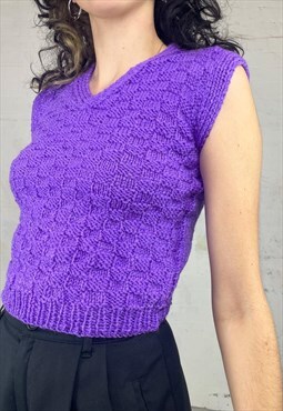 Purple hand-knit cropped vest top