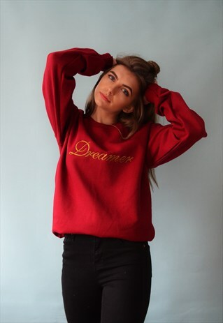 EMBROIDERED RED BURGUNDY DREAMER JUMPER
