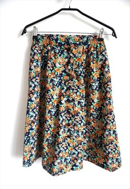 Vintage Floral Summer Skirt, Midi, Colorful, High waist