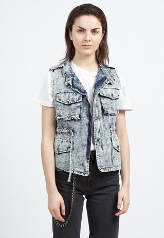 VINTAGE BLUE DENIM ACID WASHED VEST TOP