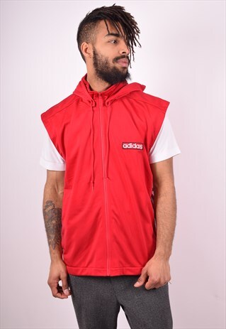ADIDAS MENS VINTAGE GILET LARGE RED 90'S