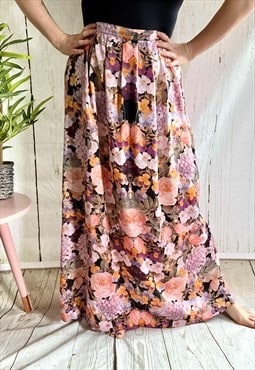 Vintage Pink & Purple Floral Silky 90's Maxi Skirt