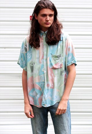 1990'S VINTAGE OVERSIZED ABSTRACT PRINT FESTIVAL SHIRT