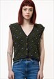 DEEP GREEN FLORAL EMBROIDERED POPCORN KNIT VEST 4976