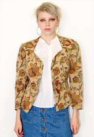 VINTAGE 90S EMBROIDERED TAPESTRY CARPET JACKET TAILORED COAT