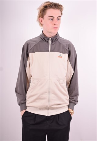 ADIDAS MENS VINTAGE TRACKSUIT TOP JACKET SMALL BEIGE 90'S