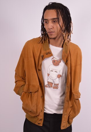 MENS VINTAGE SUEDE BOMBER JACKET LARGE BROWN 90S