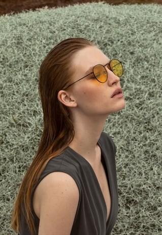 VOYAGE YELLOW ROUND SUNGLASSES