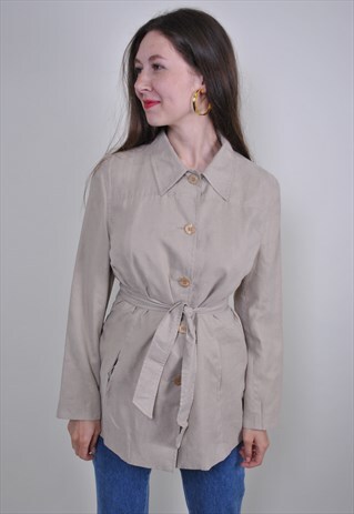 80S RETRO BEIGE HERITAGE BLOUSE WITH BELT, SIZE M