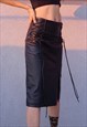 LEATHER MIDI SKIRT WITH SIDE SLIT IN BLACK