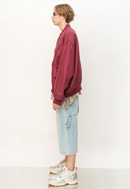 90's Vintage classic light silky bomber jacket in maroon
