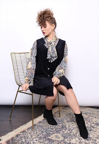 VINTAGE 90S BLACK CORD CORDUROY MIDI DRESS
