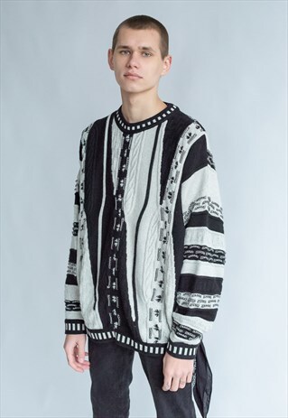 VINTAGE 80S FUNKY DADS JUMPER WITH ABSTRACT PATTERN
