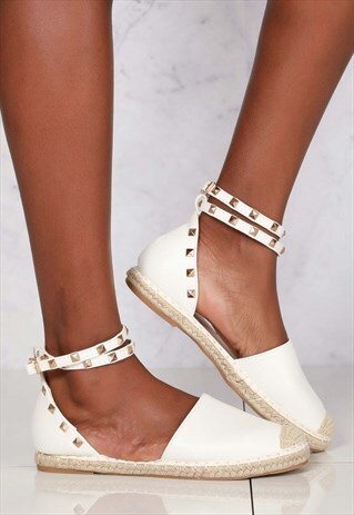 FLAT ANKLESTRAP ESPADRILL SHOE IN WHITE PU