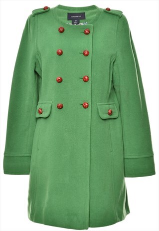 BEYOND RETRO VINTAGE GREEN & RED WOOL COAT - L