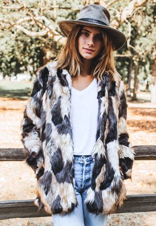MIXED FAUX FUR COAT