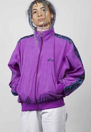 VINTAGE 80'S ASICS TAPED VIOLET SPORTS TRACKSUIT JACKET
