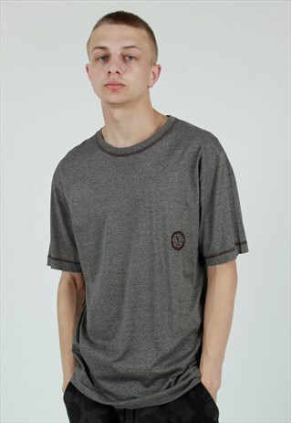 90S VALENTINO GREY MARL EMBROIDERED LOGO TSHIRT