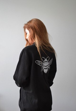 SINGLE BEE- EMBROIDERED BEE JERSEY BOMBER JACKET