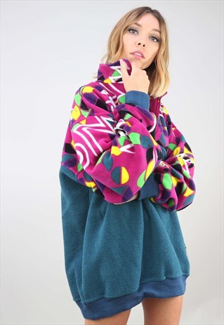 VINTAGE 90S OVERSIZED 1/4 PATTERNED FESTIVAL FLEECE