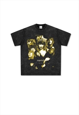 Black Washed Taylor Swift Graphic Cotton Fans T shirt tee