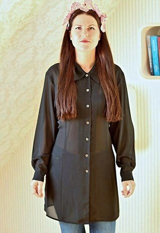 BLACK SHEER LONG VINTAGE BLOUSE
