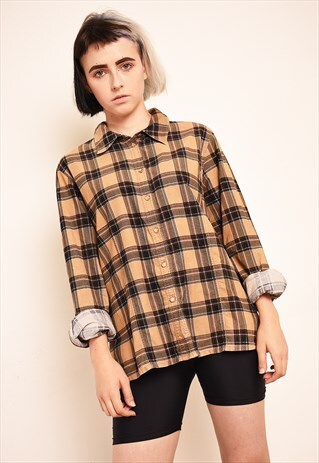 Y2K RETRO TARTAN CHECKED CORDUROY SHIRT TOP
