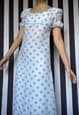 VINTAGE 60S WHITE MAXI EMPIRE WAIST DRESS, POLKA DOTS, UK10